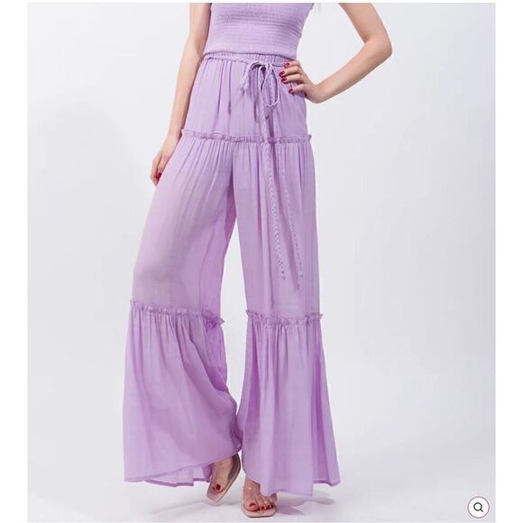 Love Tree Tiered Lavender Smocked Wide Leg Jumpsuit, M. - Picture 9 of 16